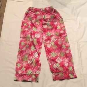 Pink green white pj pants snowflake print